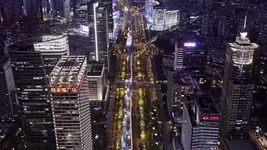 上海城市高楼大厦街道夜景灯光航拍素材视频的预览图